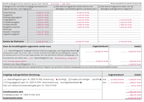 Muster Scheidungsakte abrechnen Familienakte außergerichtlich